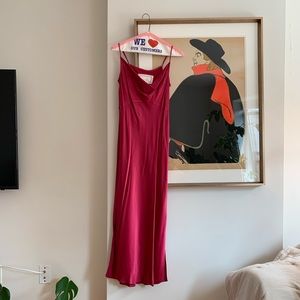 Fuchsia pink silk Anthropologie slip dress XS